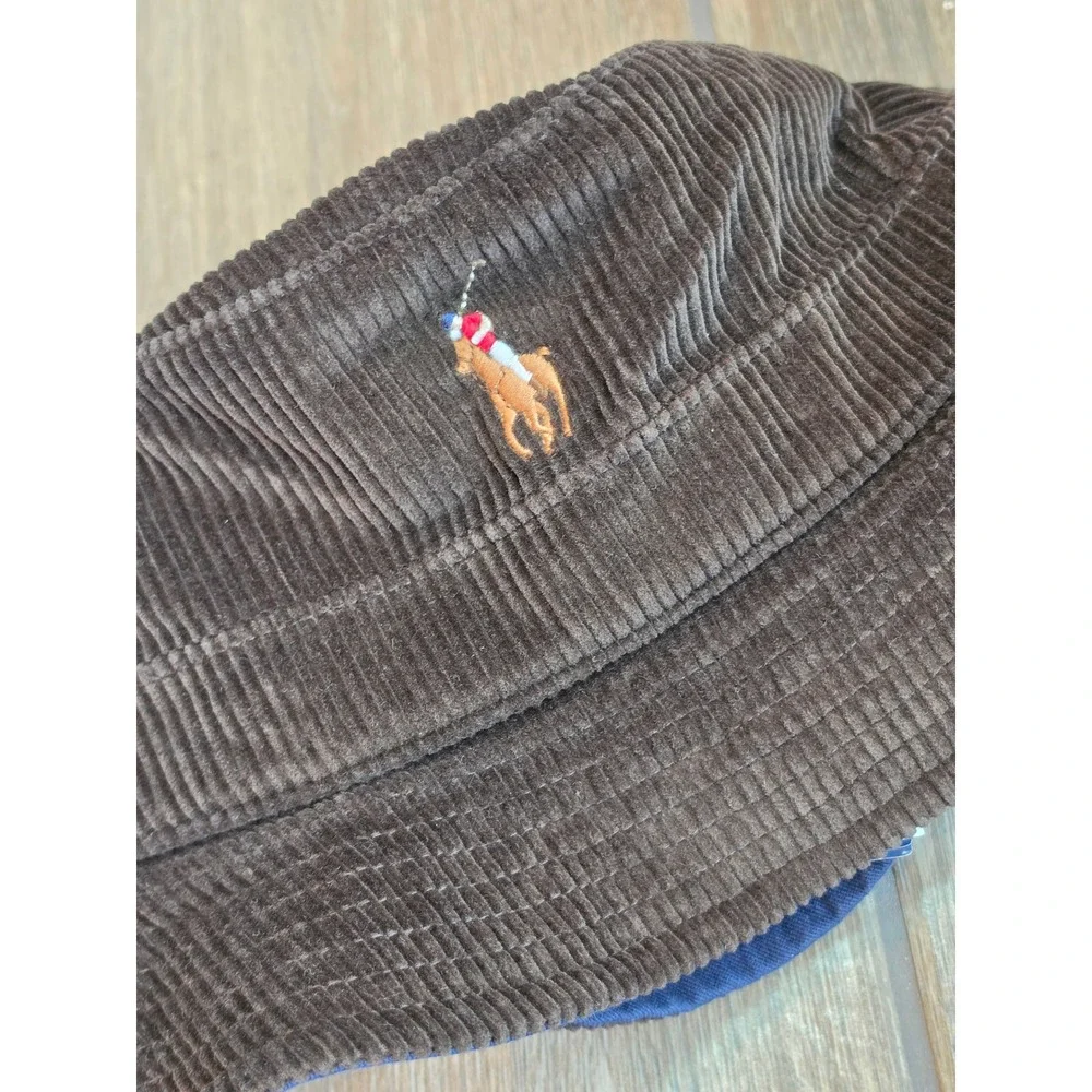 Polo Ralph Lauren Brown Corduroy Bucket Hat S/M Multi Pony Logo New